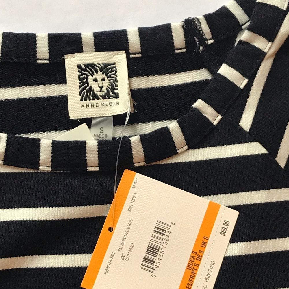 Anne Klein Balloon Sleeves Stripe Top Navy - Picture 3 of 11